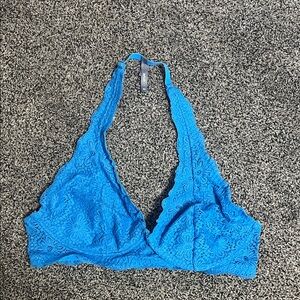 Aerie Vibrant Blue Lace Halter Plunge Bralette, 36C
